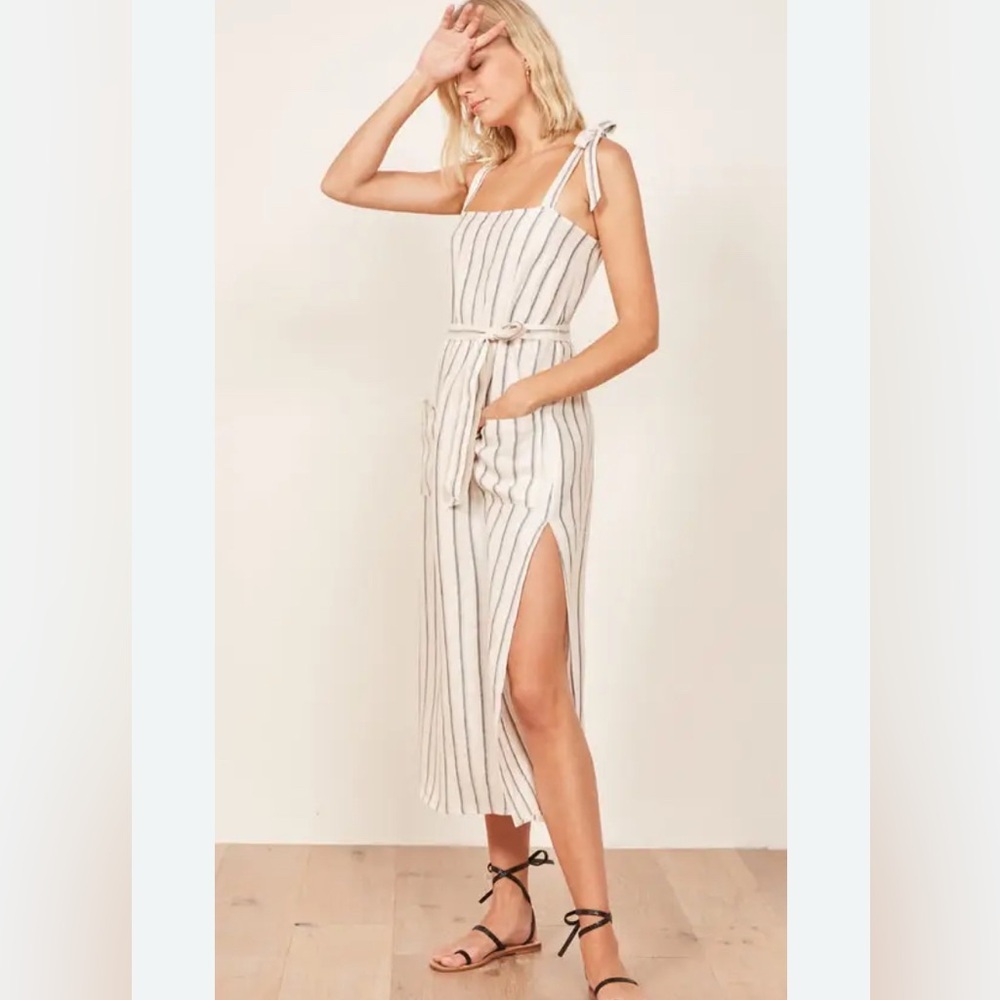 Reformation Elliot dress 100% Linen Striped Midi Dress Sleeveless - Picture 15 of 16